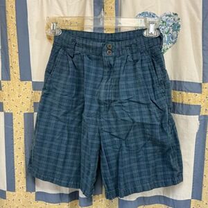 Vintage Anna Banana Plaid Shorts M 10 12 Green Cotton High Waist Casual